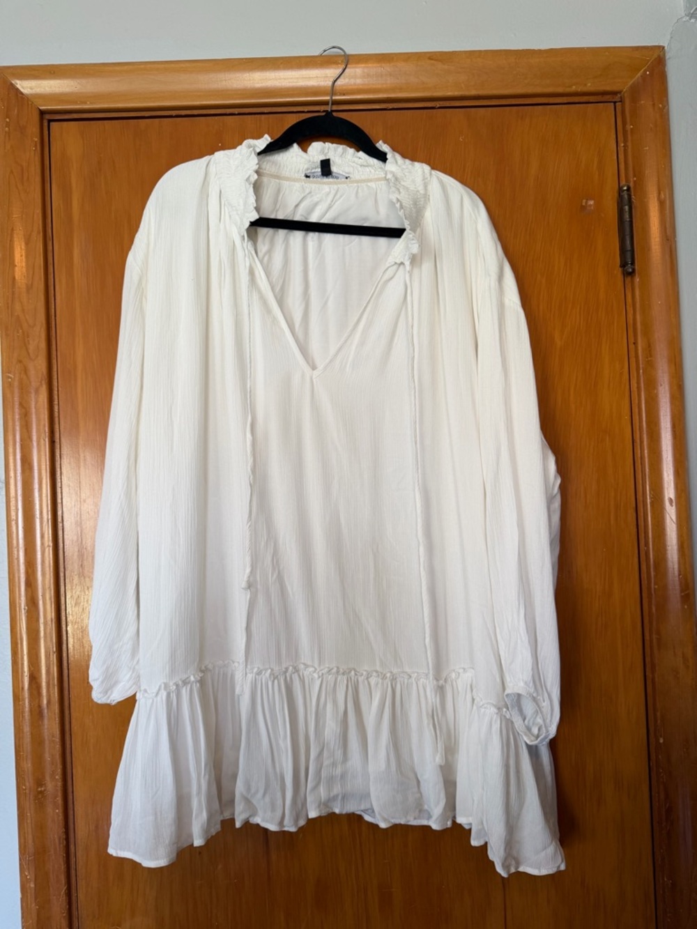 Boho Ruffled White V-Neck Tunic
